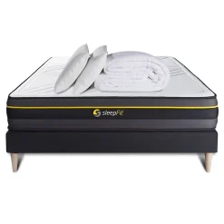 Sleepfit Pack sommier tapissier matelas Mémoire de forme avec couette et oreillers Discount