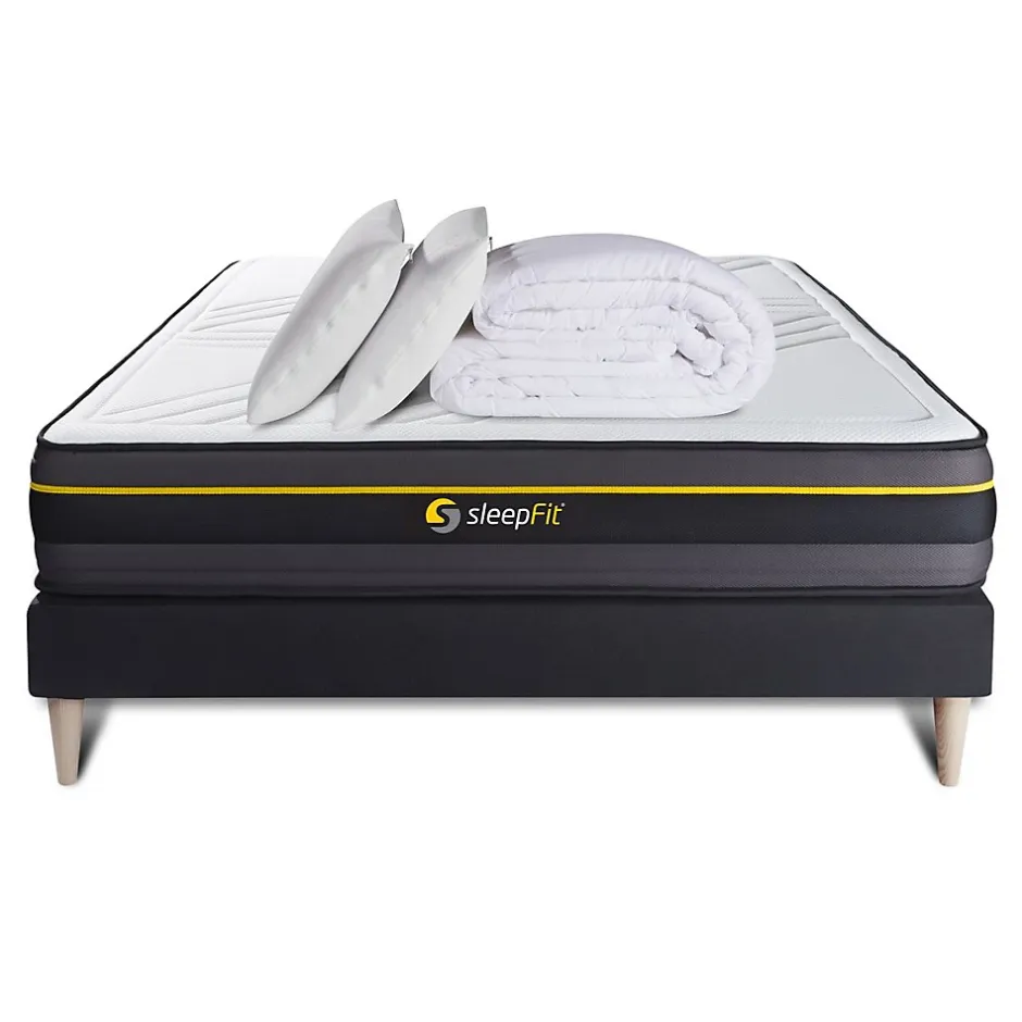 Sleepfit Pack sommier tapissier matelas Mémoire de forme avec couette et oreillers Discount