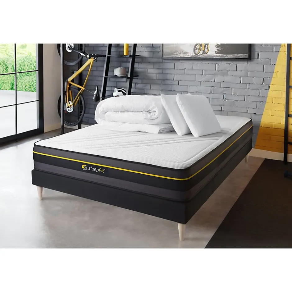 Sleepfit Pack sommier tapissier matelas Mémoire de forme avec couette et oreillers Discount