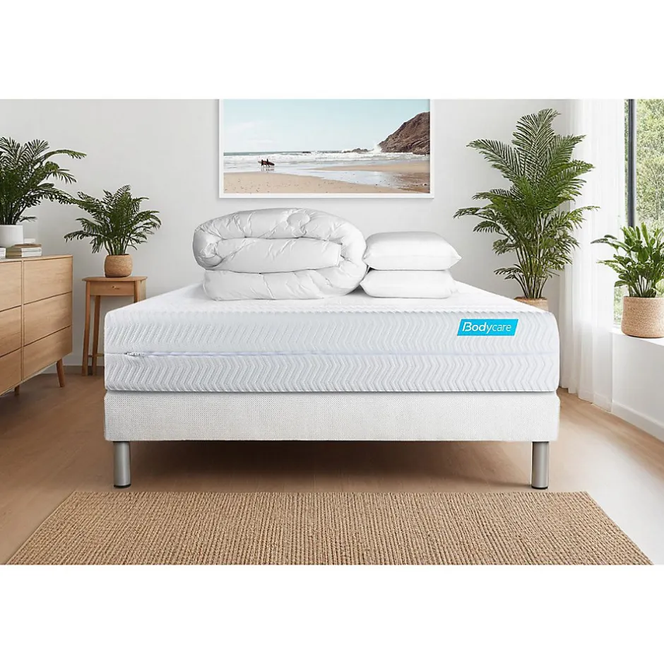 Bodycare Pack sommier tapissier matelas Mémoire de forme avec couette et oreillers