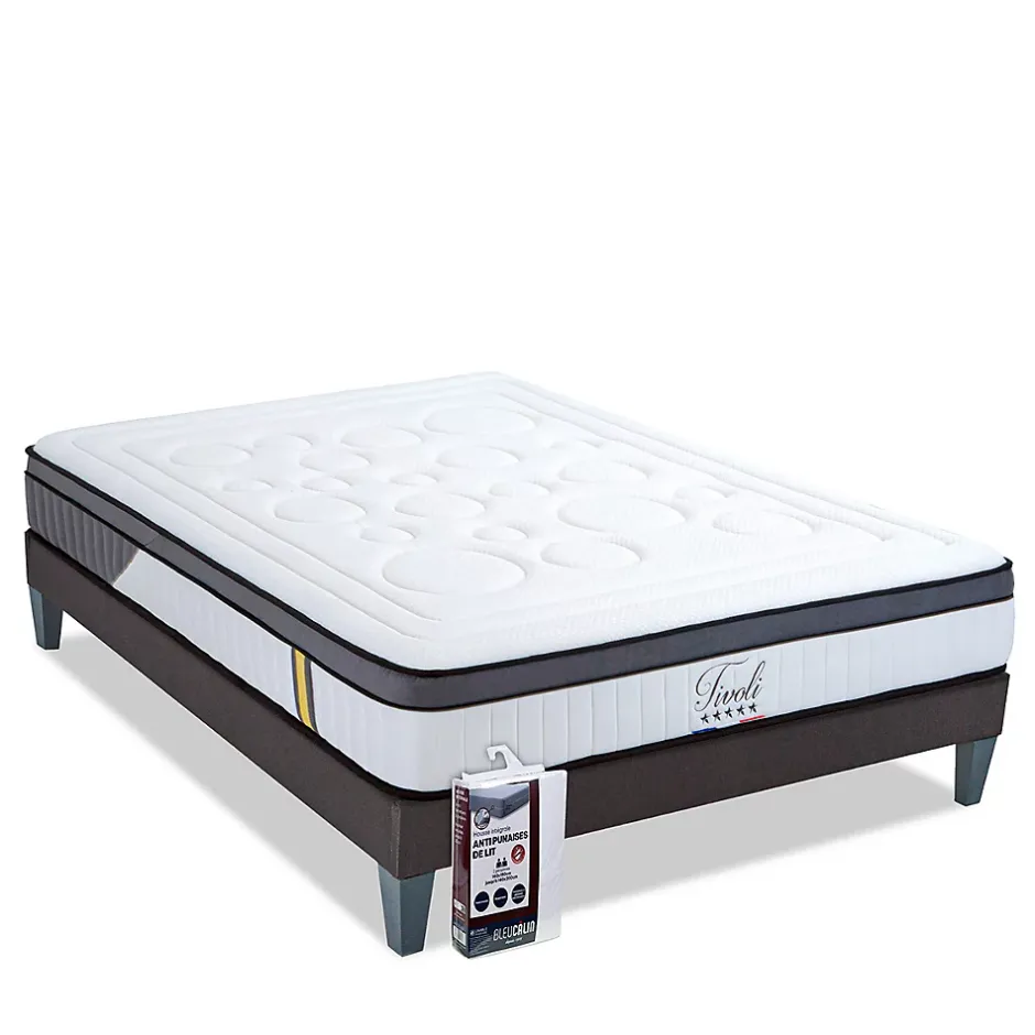 Bellecour Pack Tivoli 160x200 cm Matelas Mousse + Sommier Bois + Protège matelas anti punaise