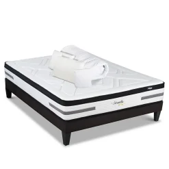 Bellecour Pack Versailles 140x190 cm Matelas Ressorts ensachés + Sommier Bois + Accessoires