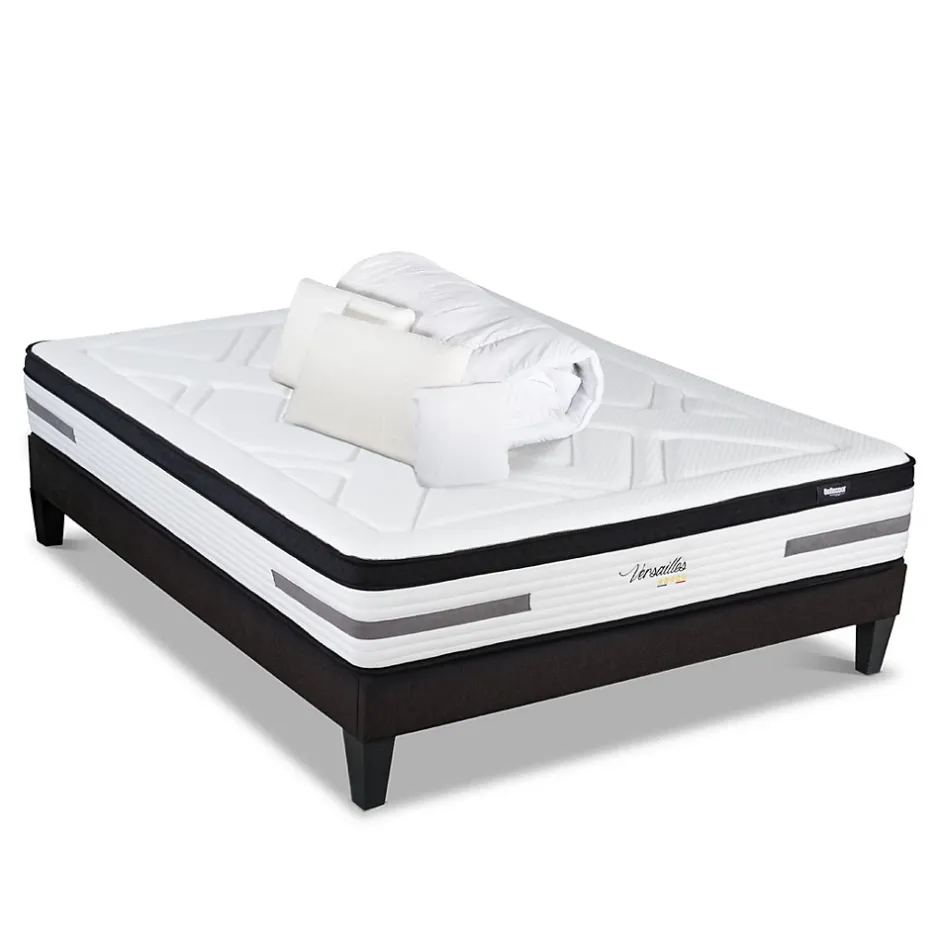 Bellecour Pack Versailles 160x200 cm Matelas Ressorts ensachés + Sommier Bois + Accessoires Best