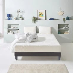 Bellecour Pack Vosges 90x190 cm Matelas Mousse Haute Densité + Sommier Bois + Accessoires