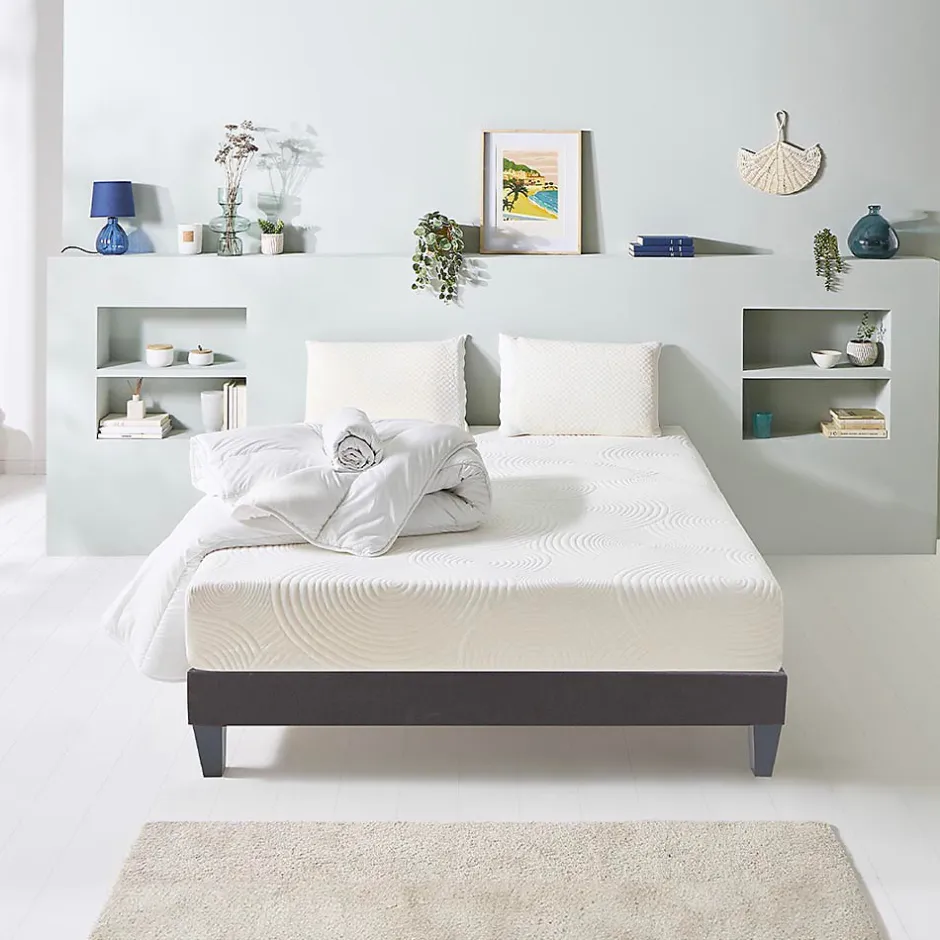 Bellecour Pack Vosges 90x190 cm Matelas Mousse Haute Densité + Sommier Bois + Accessoires