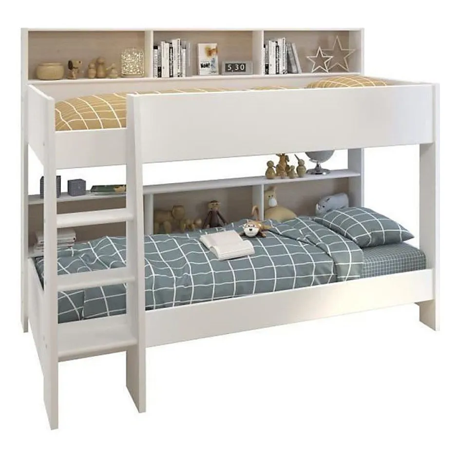 Parisot Lit enfant superpose contemporain decor chene brooklyn et blanc - l 90 x L 200 cm - JIM