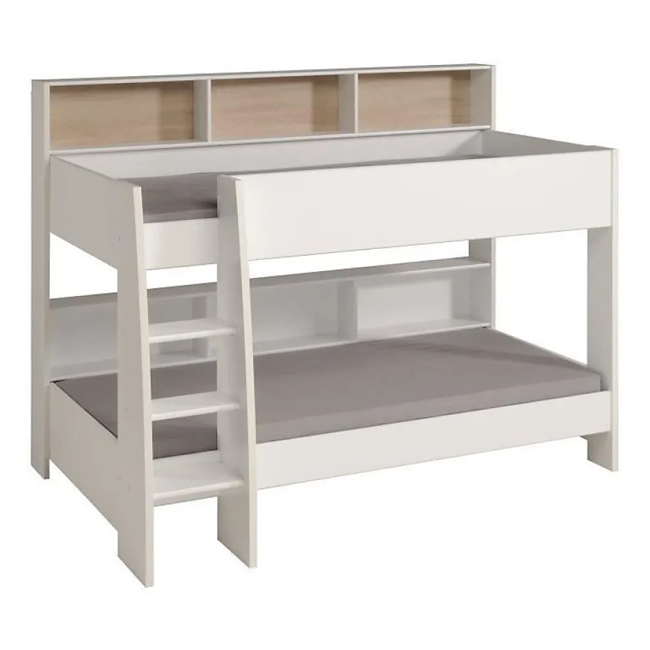 Parisot Lit enfant superpose contemporain decor chene brooklyn et blanc - l 90 x L 200 cm - JIM