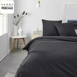 Todays Tools Parrure de lit TODAY Prestige - 240 x 260 cm - 2 personnes - 100% Percale Finition dentelle - Fusain Best