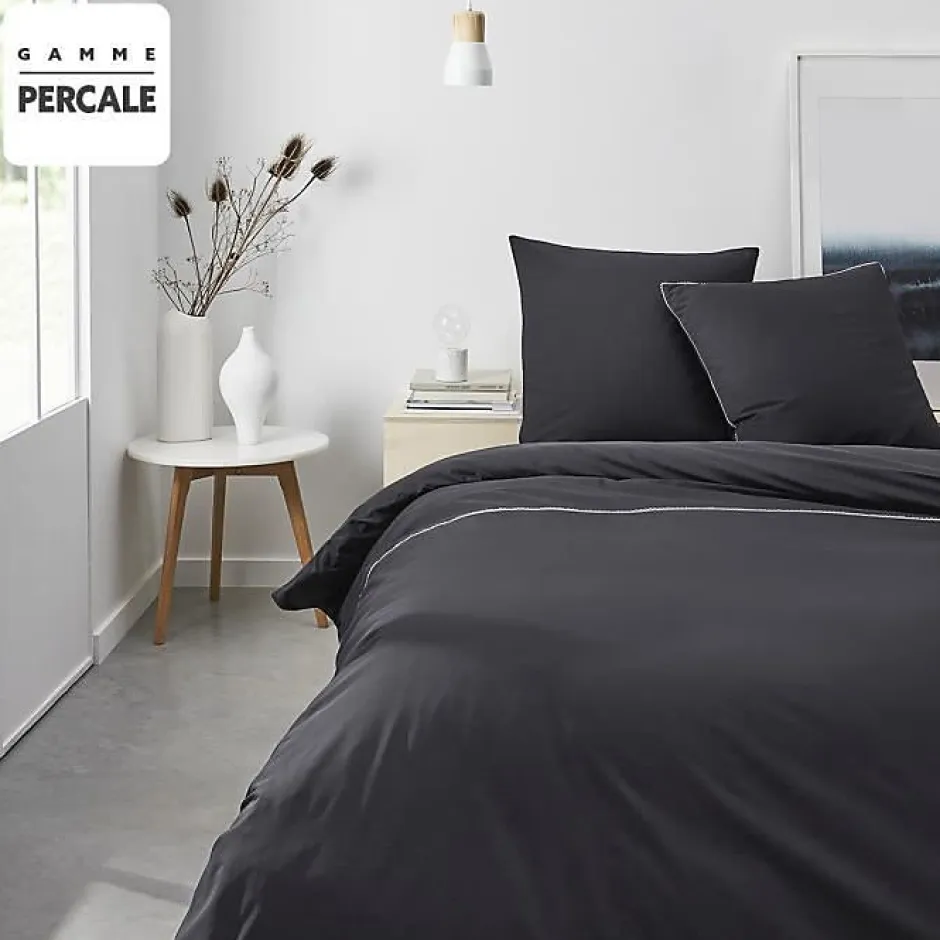 Todays Tools Parrure de lit TODAY Prestige - 240 x 260 cm - 2 personnes - 100% Percale Finition dentelle - Fusain Best