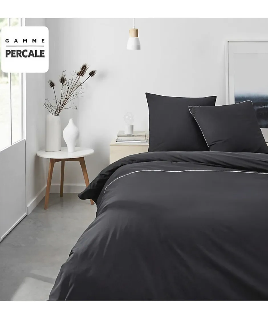 Todays Tools Parrure de lit TODAY Prestige - 240 x 260 cm - 2 personnes - 100% Percale Finition dentelle - Fusain Best