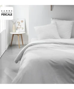 Todays Tools Parrure de lit TODAY Prestige - 220 x 240 cm - 2 personnes - 100% Percale finition macramé - Craie Sale