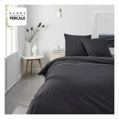 Todays Tools Parrure de lit TODAY Prestige - 220 x 240 cm - 2 personnes - 100% Percale Finition dentelle - Fusain Online
