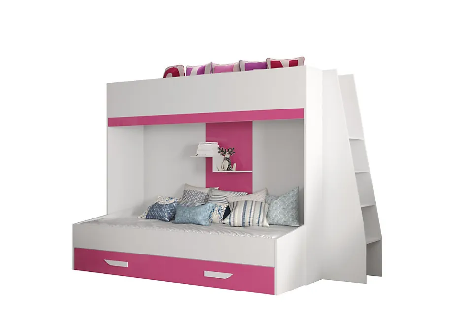 Enfant Abiks Meble PARTY 17 Lit superposé 247/165/135 (blanc/rose)