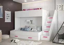 Abiks Meble PARTY 16 Lit superposé 247/165/135 (blanc/blanc/rose) New