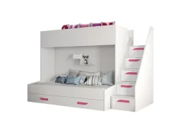 Abiks Meble PARTY 16 Lit superposé 247/165/135 (blanc/blanc/rose) New
