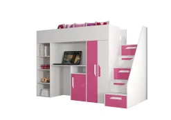 Abiks Meble PARTY 14 Lit superposé 247/165/120 (blanc/rose)