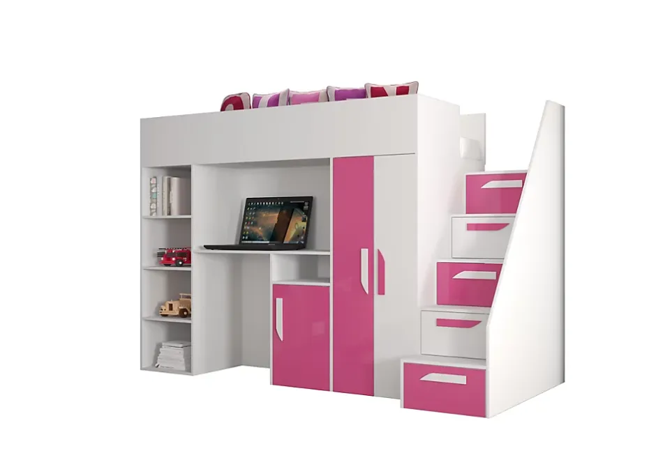 Abiks Meble PARTY 14 Lit superposé 247/165/120 (blanc/rose)