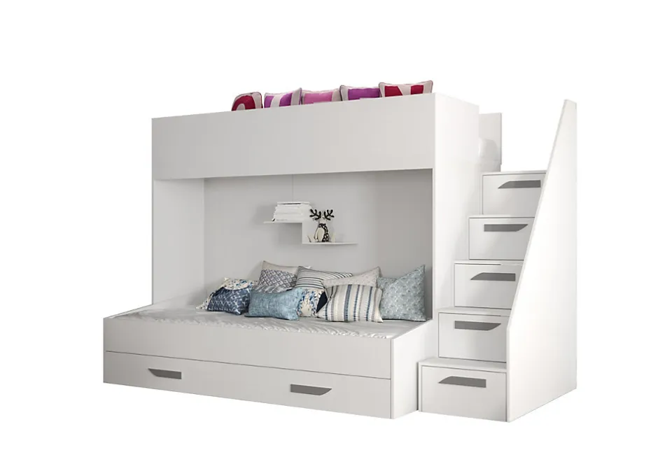 Enfant Abiks Meble PARTY 16 Lit superposé 247/165/135 (blanc/blanc/gris)