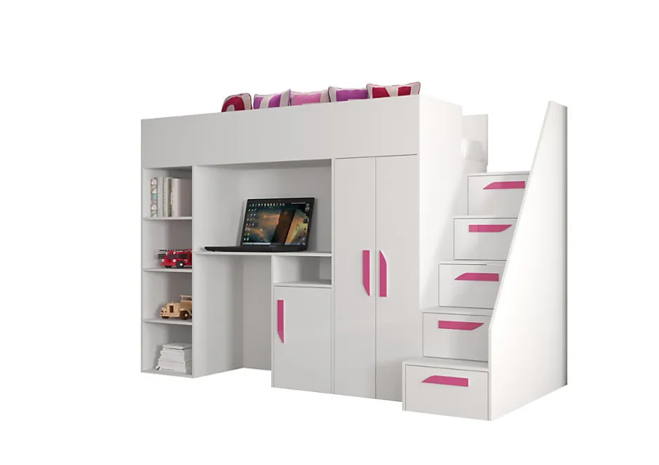 Enfant Abiks Meble PARTY 14 Lit superposé 247/165/120 (blanc/blanc/rose)