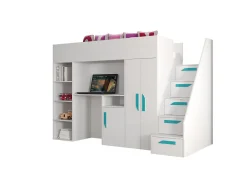 Enfant Abiks Meble PARTY 14 Lit superposé 247/165/120 (blanc/blanc/turquoise)