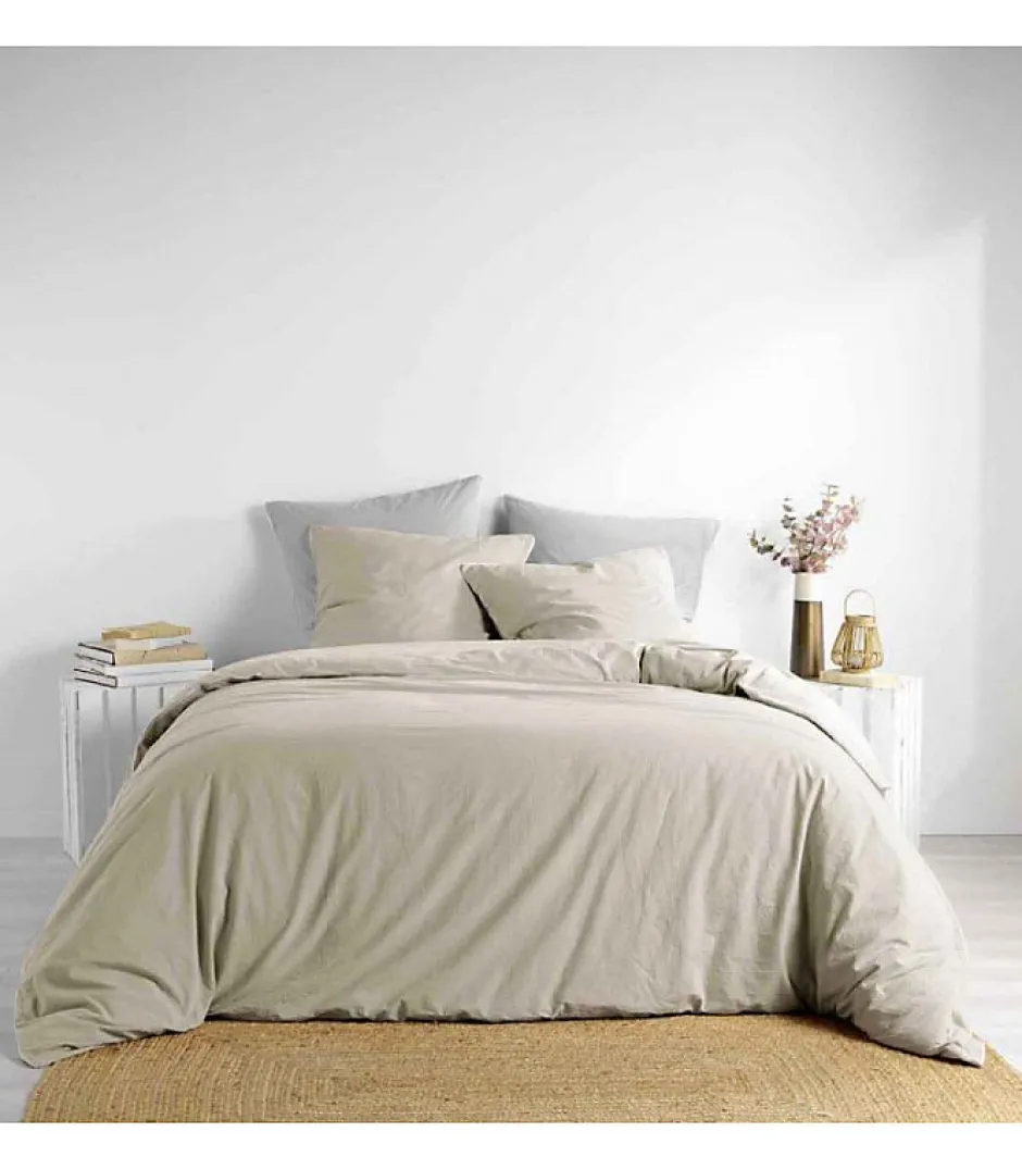 Douceur D'Intérieur PARURE 3 P. 240 x 220 CM COTON LAVE UNI 57 FILS LINETTE LIN - 220x240cm - Lin