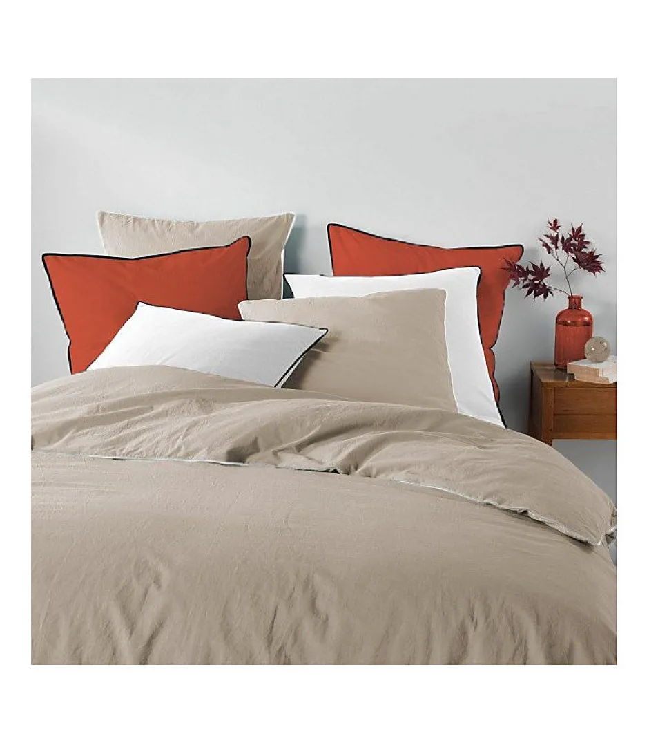 Douceur D'Intérieur PARURE 3 P. 240 x 220 CM COTON LAVE UNI 57 FILS LINETTE LIN - 220x240cm - Lin