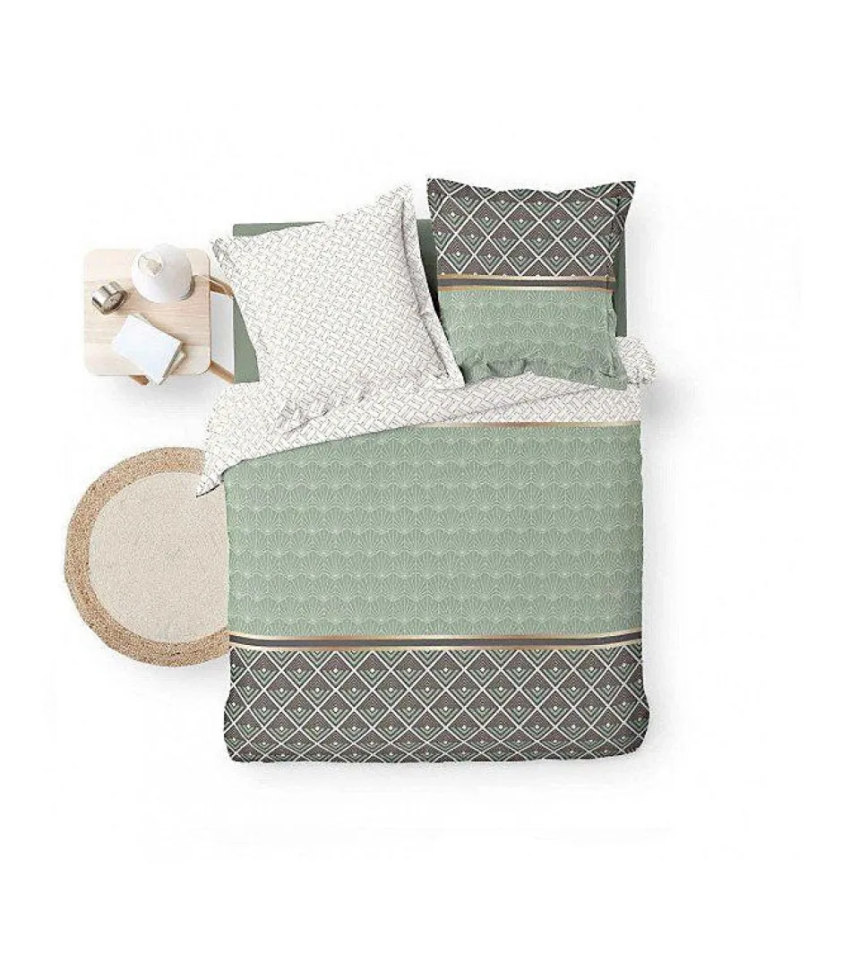 Douceur D'Intérieur PARURE 3 P. 240 x 220 CM PERCALE IMP. 78 FILS ALLOVER BELOR - 220x240cm - Vert kaki