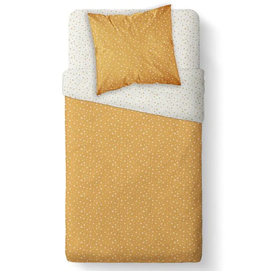 Today Parure de couette 140 x 200 "Happy Stella" Réversible 100% Coton / 57 Fils/cm² - Jaune Online