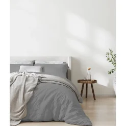 Sleep Retreat Parure de couette "Drift" pur coton teint lavé 57 fils/cm² toutes dimensions - Gris clair - Parure de couette 200 x 200 cm + 2 Tai Discount