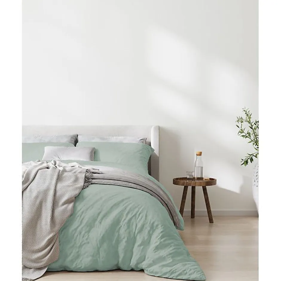 Sleep Retreat Parure de couette "Drift" pur coton teint lavé 57 fils/cm² toutes dimensions - Vert - Parure de couette 200 x 200 cm + 2 Taies d'o
