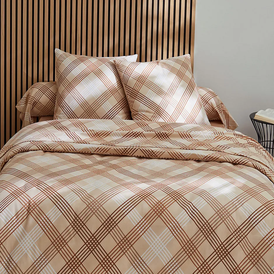 Tradilinge Parure de couette en flanelle au look graphique (260x240 cm - Beige foncé)