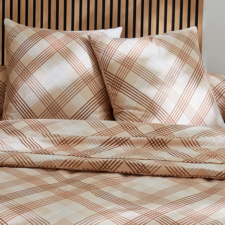 Tradilinge Parure de couette en flanelle au look graphique (260x240 cm - Beige foncé)