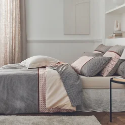 Tradilinge Parure de couette en percale esprit graphique (140x200 cm - Beige foncé)