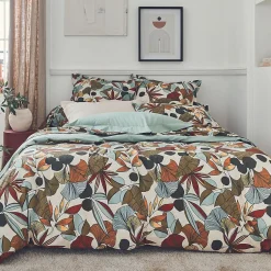 Tradilinge Parure de couette en percale de coton esprit nature (240x220 cm - Vert) New