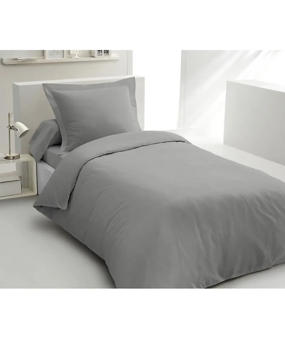 Lovely Home PARURE DE COUETTE - 140x200 cm - 100% COTON - GRIS CLAIR Sale