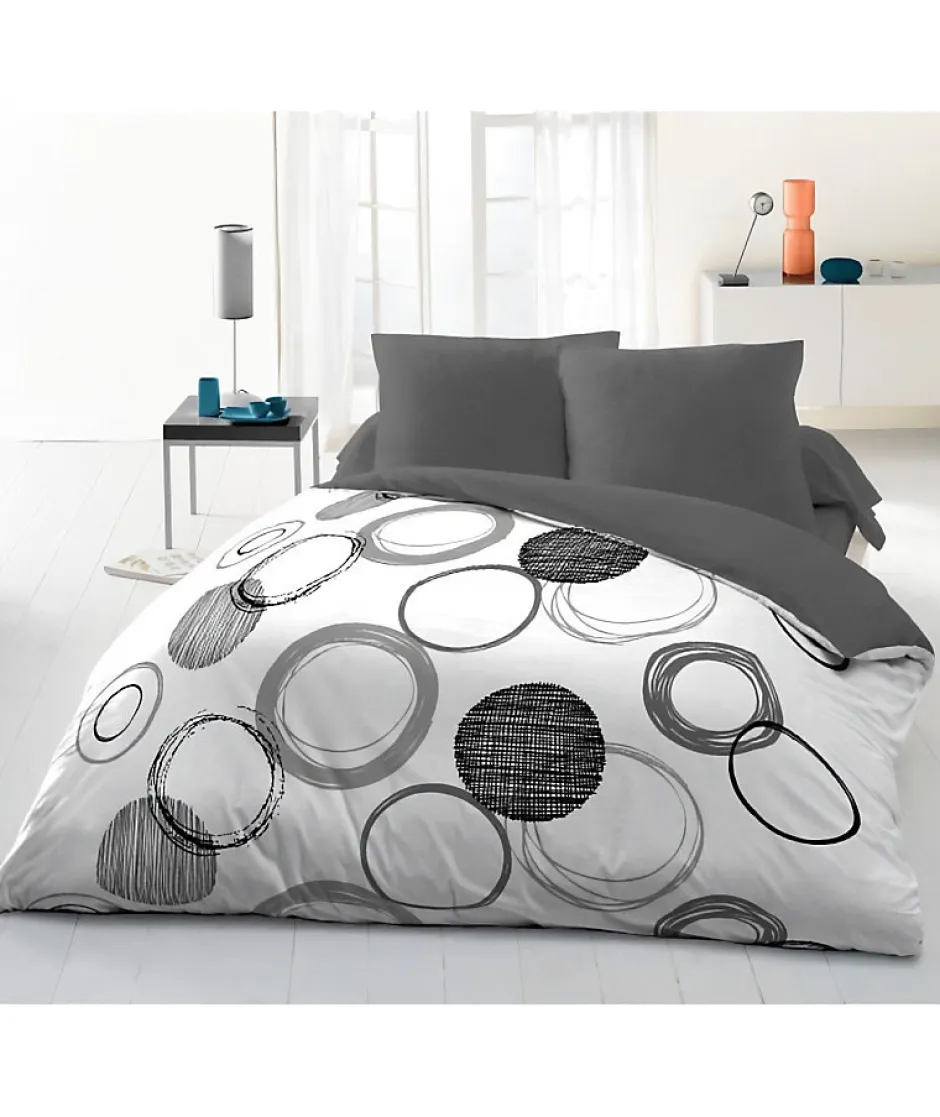 Home Linge Passion Parure de couette microfibre Audace - 1 housse de couette 220 x 240 cm + 2 taies d'oreiller 63 x 63 cm - Gris clair