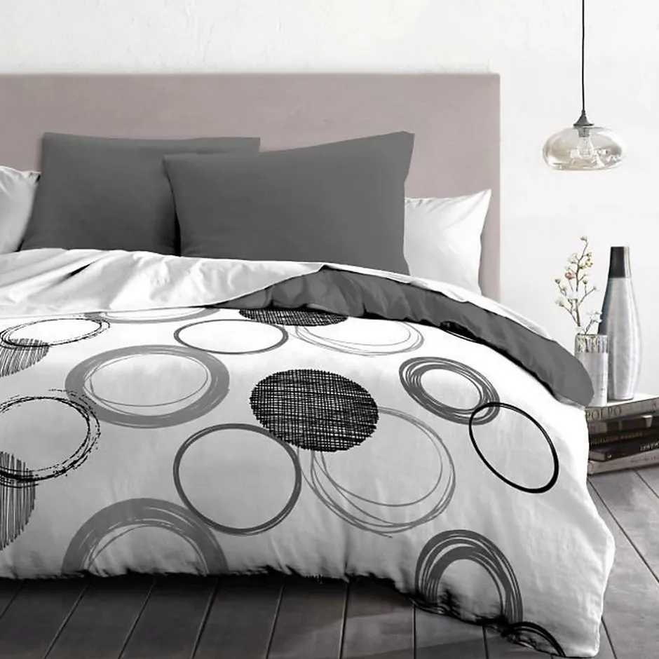 Home Linge Passion Parure de couette microfibre Audace - 1 housse de couette 220 x 240 cm + 2 taies d'oreiller 63 x 63 cm - Gris clair