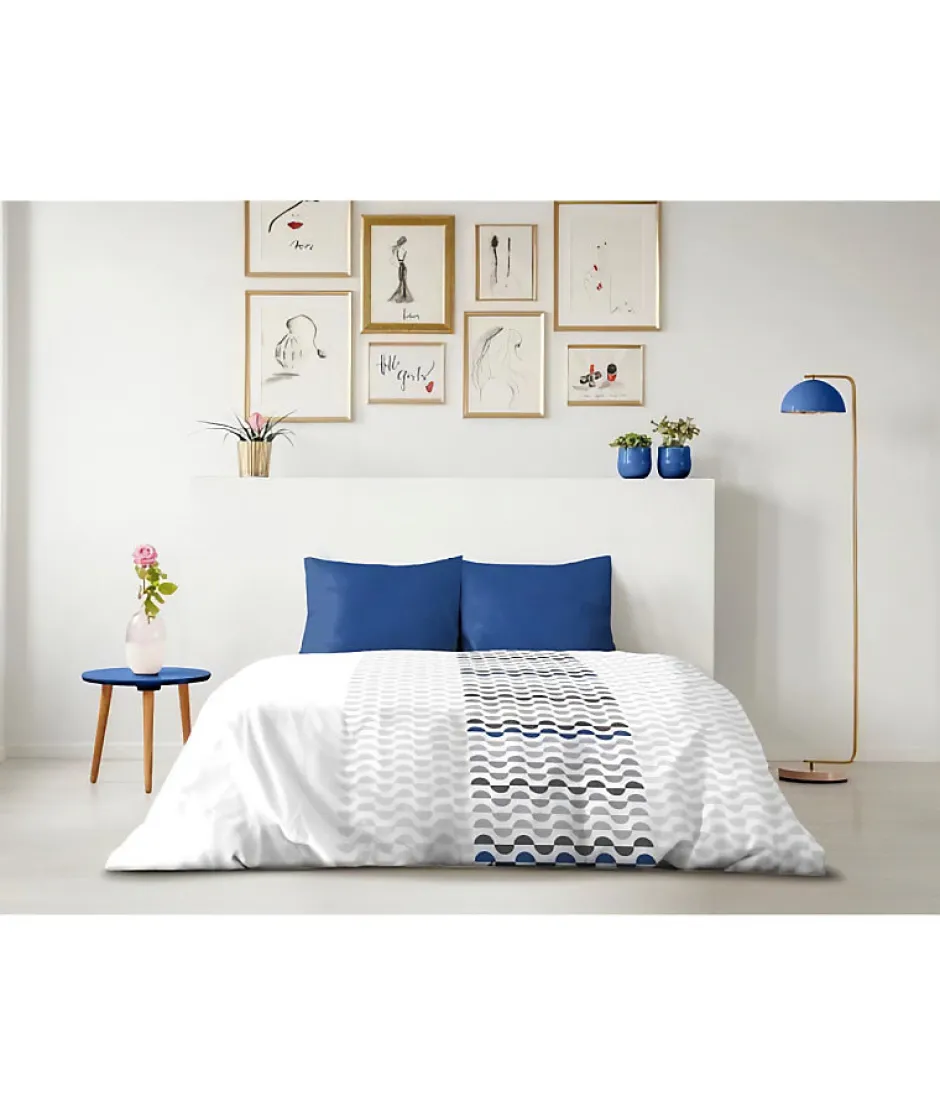Home Linge Passion Parure de couette microfibre AMBROISIE - 1 housse de couette 220 x 240 cm + 2 taies d'oreiller 63 x 63 cm - Bleu