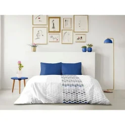 Home Linge Passion Parure de couette microfibre AMBROISIE - 1 housse de couette 220 x 240 cm + 2 taies d'oreiller 63 x 63 cm - Bleu