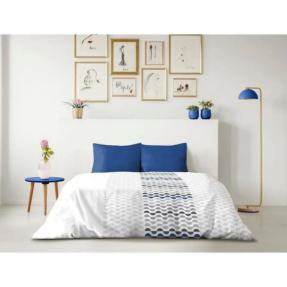Home Linge Passion Parure de couette microfibre AMBROISIE - 1 housse de couette 220 x 240 cm + 2 taies d'oreiller 63 x 63 cm - Bleu