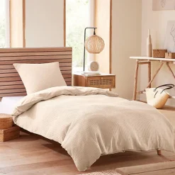 Coton Pur Parure de couette "Nid d'abeille" 140 x 200 pour lit 1 place - Nid d'abeille Naturel