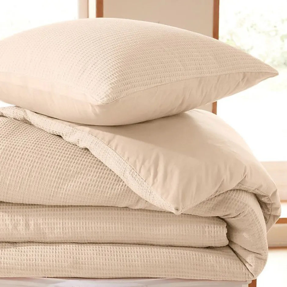 Coton Pur Parure de couette "Nid d'abeille" 140 x 200 pour lit 1 place - Nid d'abeille Naturel