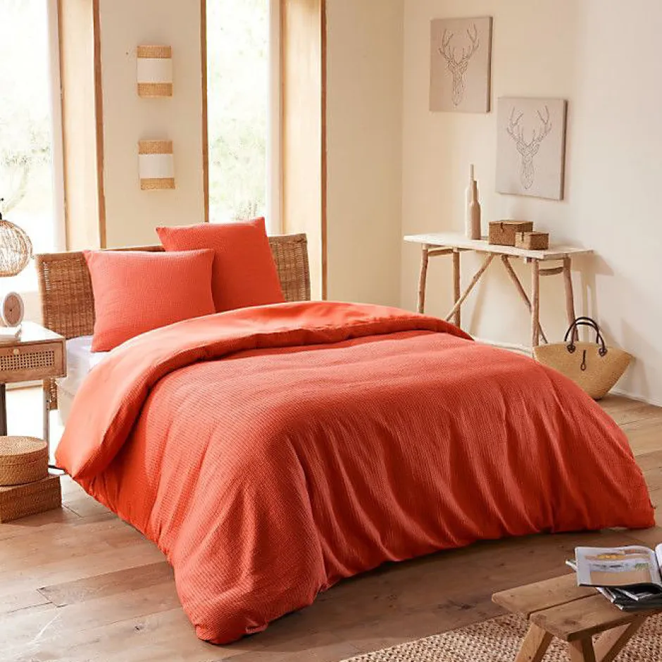 Coton Pur Parure de couette "Nid d'abeille" 260 x 240 pour lit 2 Places "King Size" 160 à 180 cm - Nid d'abeille Terracotta