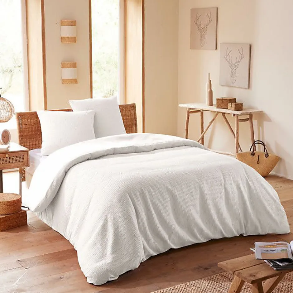 Coton Pur Parure de couette "Nid d'abeille" 260 x 240 pour lit 2 Places "King Size" 160 à 180 cm - Nid d'abeille Neige