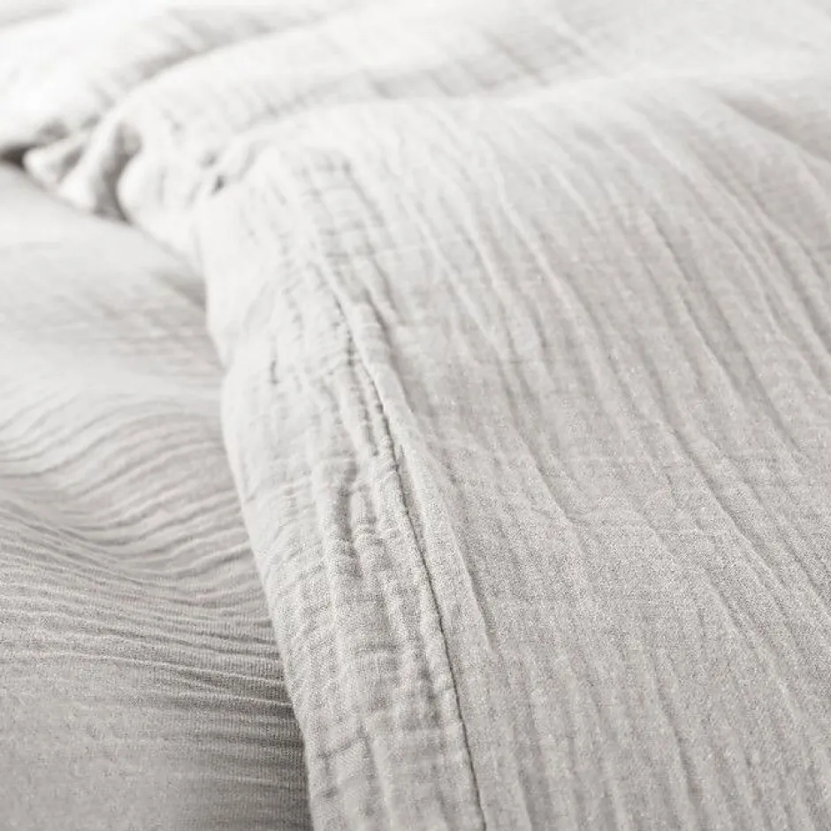 Coton Pur Parure de couette "Noah" Gaze de Coton 260 x 240 pour lit 2 Places "King Size" 160 à 180 cm - Noah Perle