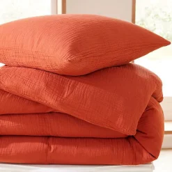 Coton Pur Parure de couette "Noah" Gaze de Coton 140 x 200 pour lit 1 place - Noah Terracotta Hot