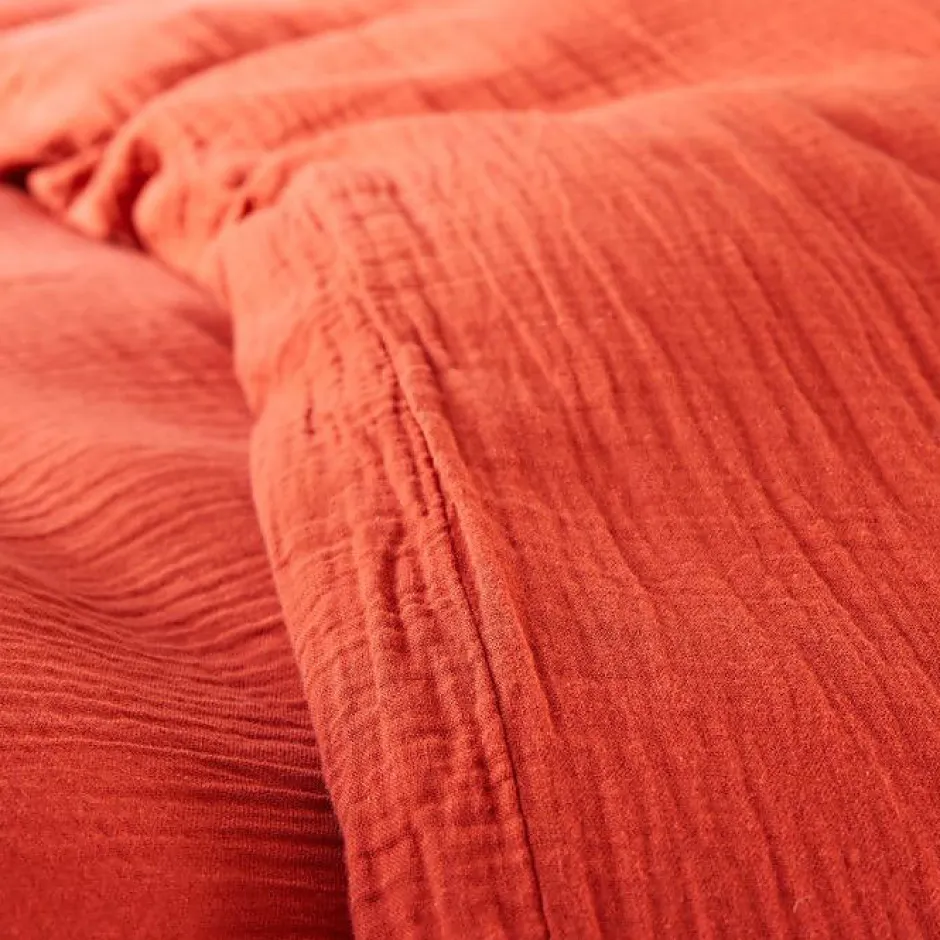 Coton Pur Parure de couette "Noah" Gaze de Coton 140 x 200 pour lit 1 place - Noah Terracotta Hot