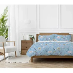Copenhagen Home Parure de couette "Olia" toutes dimensions 100% Coton / 57 Fils/cm² - Olia Bleu - Parure de couette 200 x 200 cm + 2 Taies d'oreil