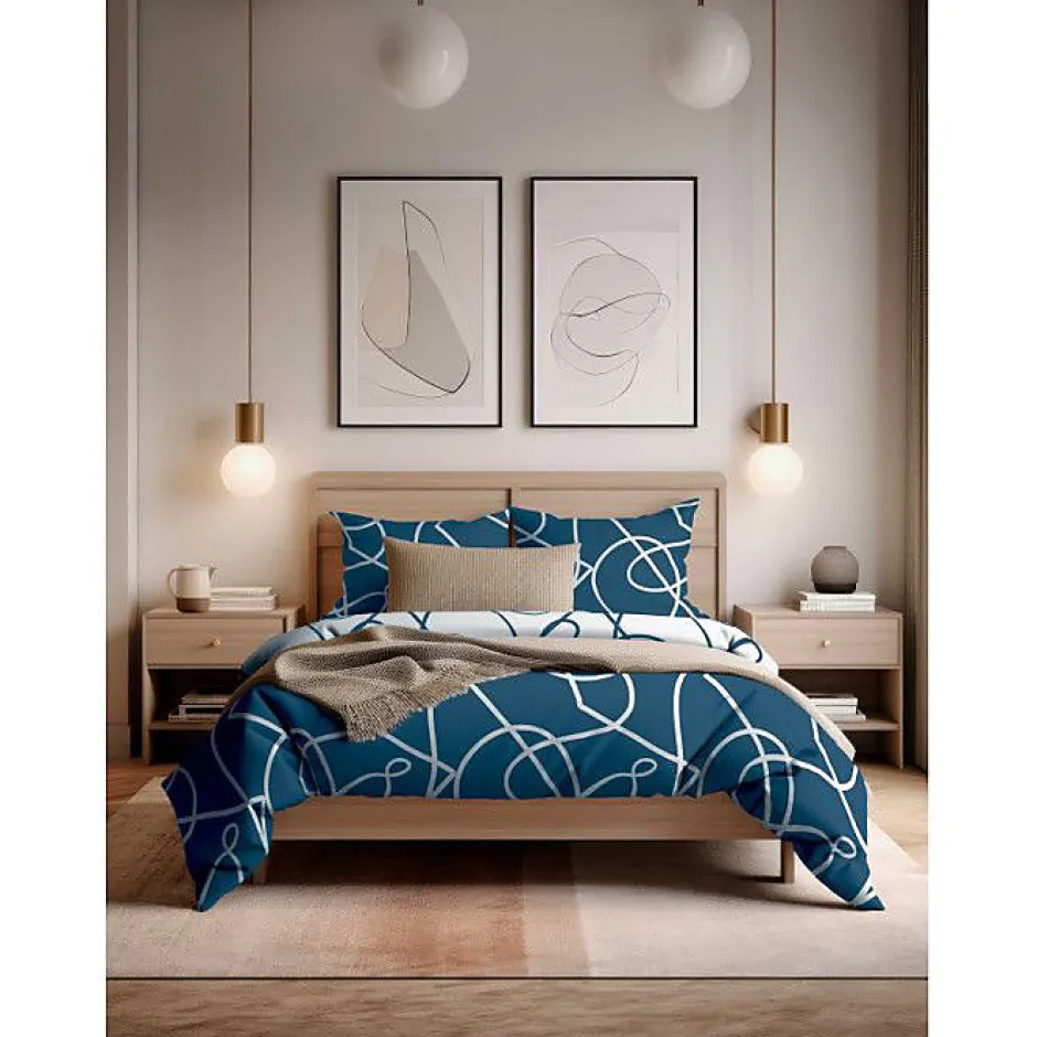 Copenhagen Home Parure de couette "Pablo" toutes dimensions 100% Coton / 57 Fils/cm² - Pablo Bleu - Parure de couette 240 x 220 cm + 2 Taies d'ore Best