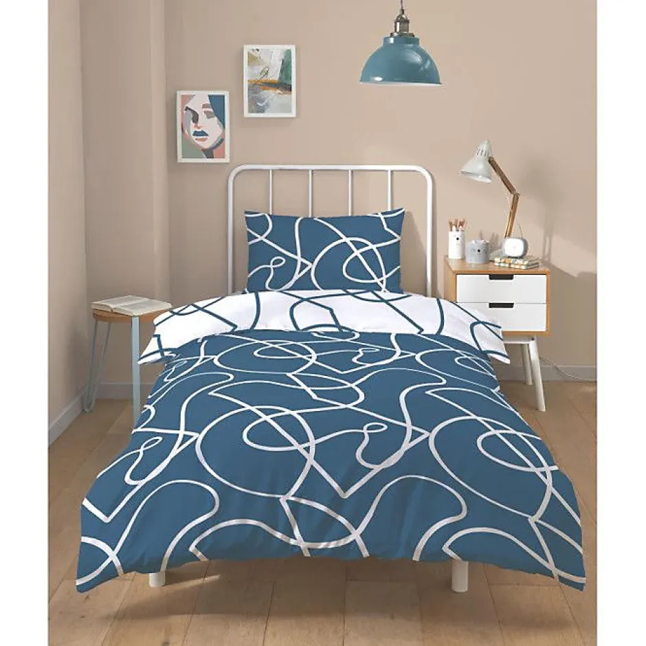 Copenhagen Home Parure de couette "Pablo" toutes dimensions 100% Coton / 57 Fils/cm² - Pablo Bleu - Parure de couette 140 x 200 cm + 1 Taie d'orei New